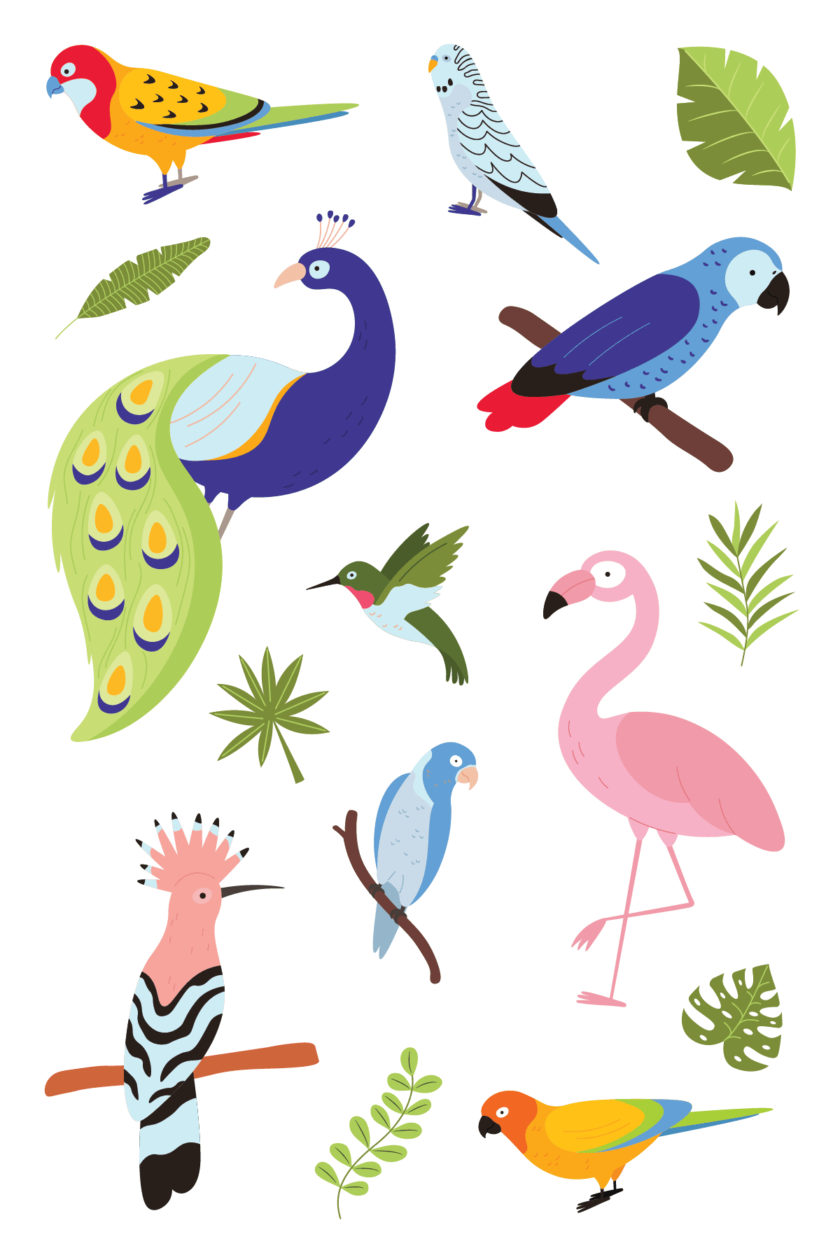 Peacock and Bird Friends Tattoo Sheet 4 in x 6 in