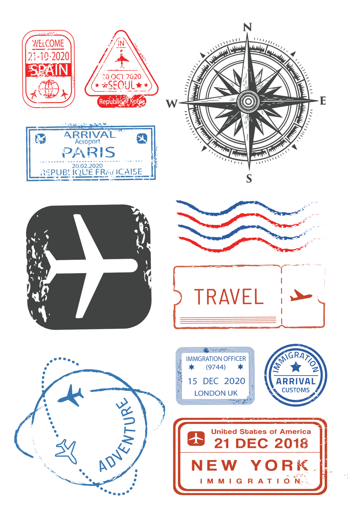 Travel Stamps Tattoo Sheet 4 in x 6 in