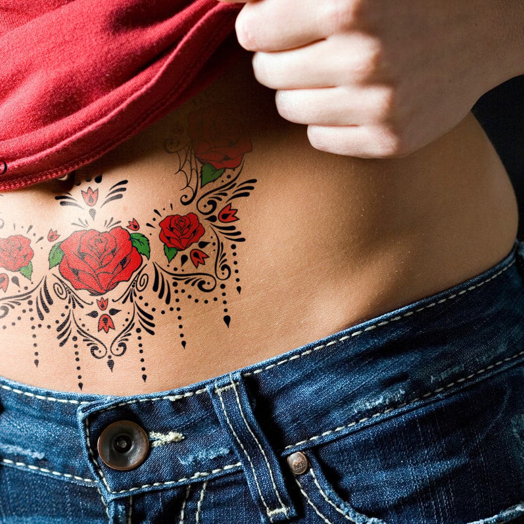 Old school tattoo red roses set Royalty Free Vector Image