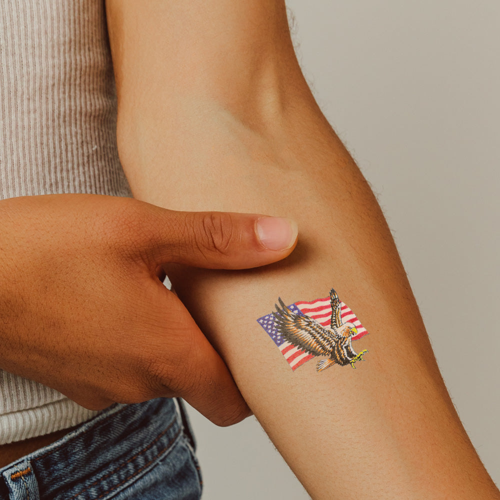 Bald Eagle with Flag Temporary Tattoo 2 in x 2 in