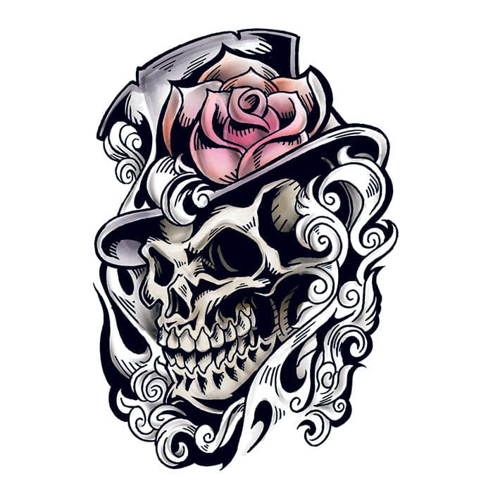 traditional rose and skull tattoo outline