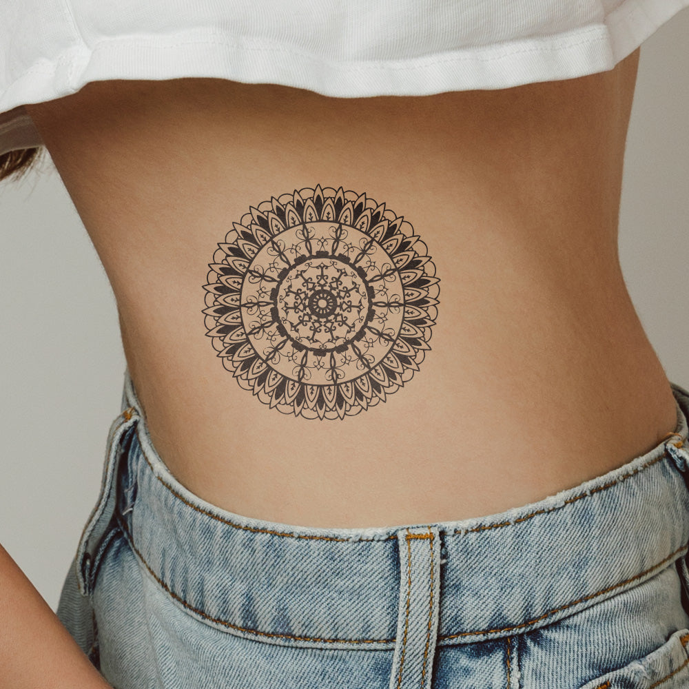 Henna: Black Mandala Traditional Design Temporary Tattoo 3.5 in x 2.5 in