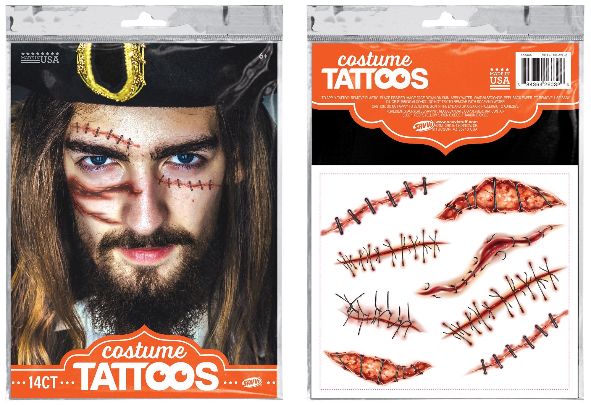 Scars Costume Temporary Tattoo Set 16 in x 5.25 in