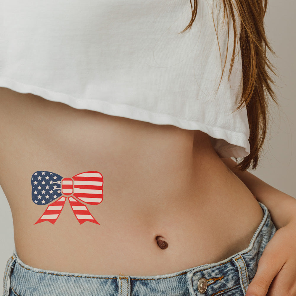 Patriotic Bow Temporary Tattoo 3 in x 3 in