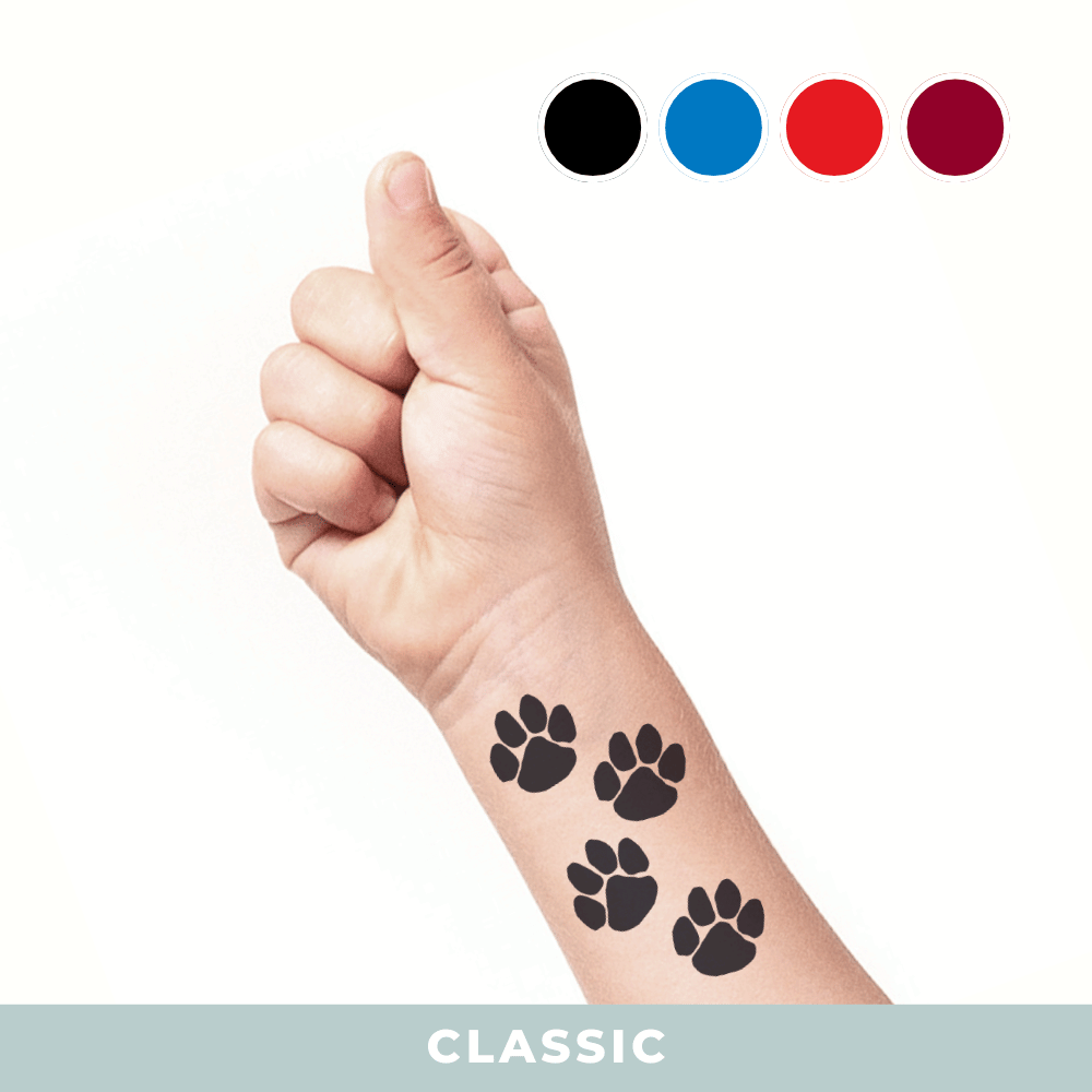 4 small paw prints red black blue maroon