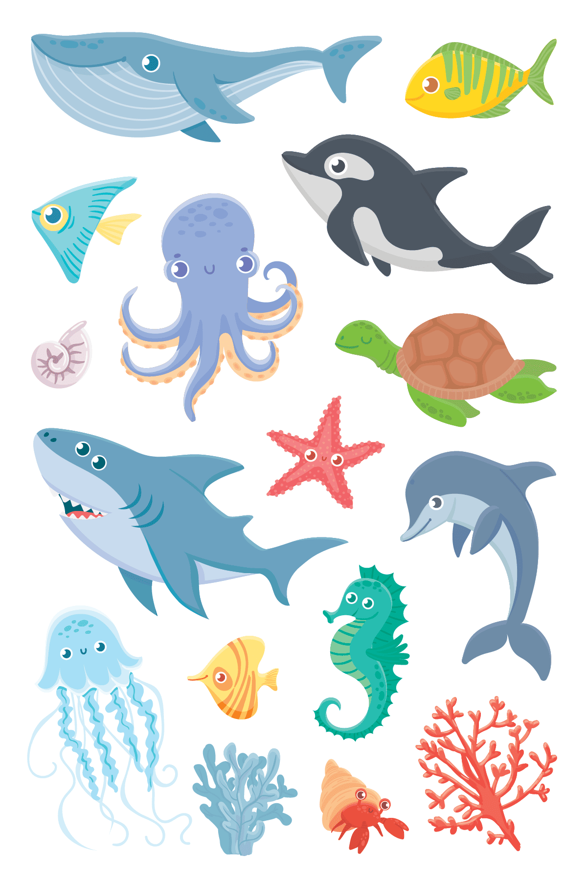 Shark and Friends Tattoo Sheet 4 in x 6 in