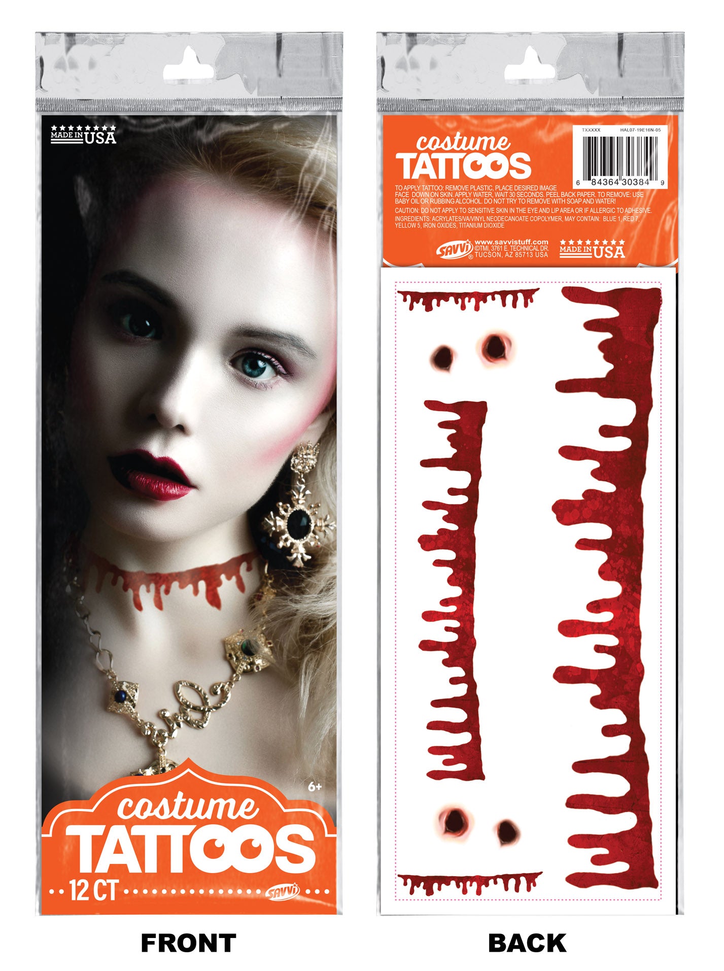 Bloody Choker Long Flash Temporary Tattoo Set 18 in x 5.25 in