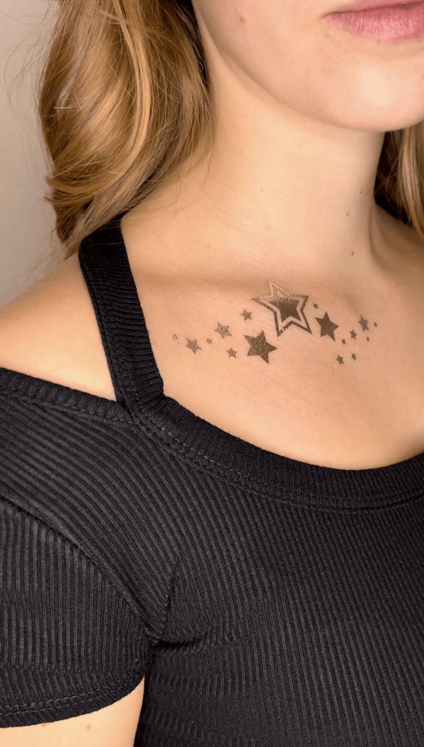 Metallic Silver Stars Temporary Tattoos