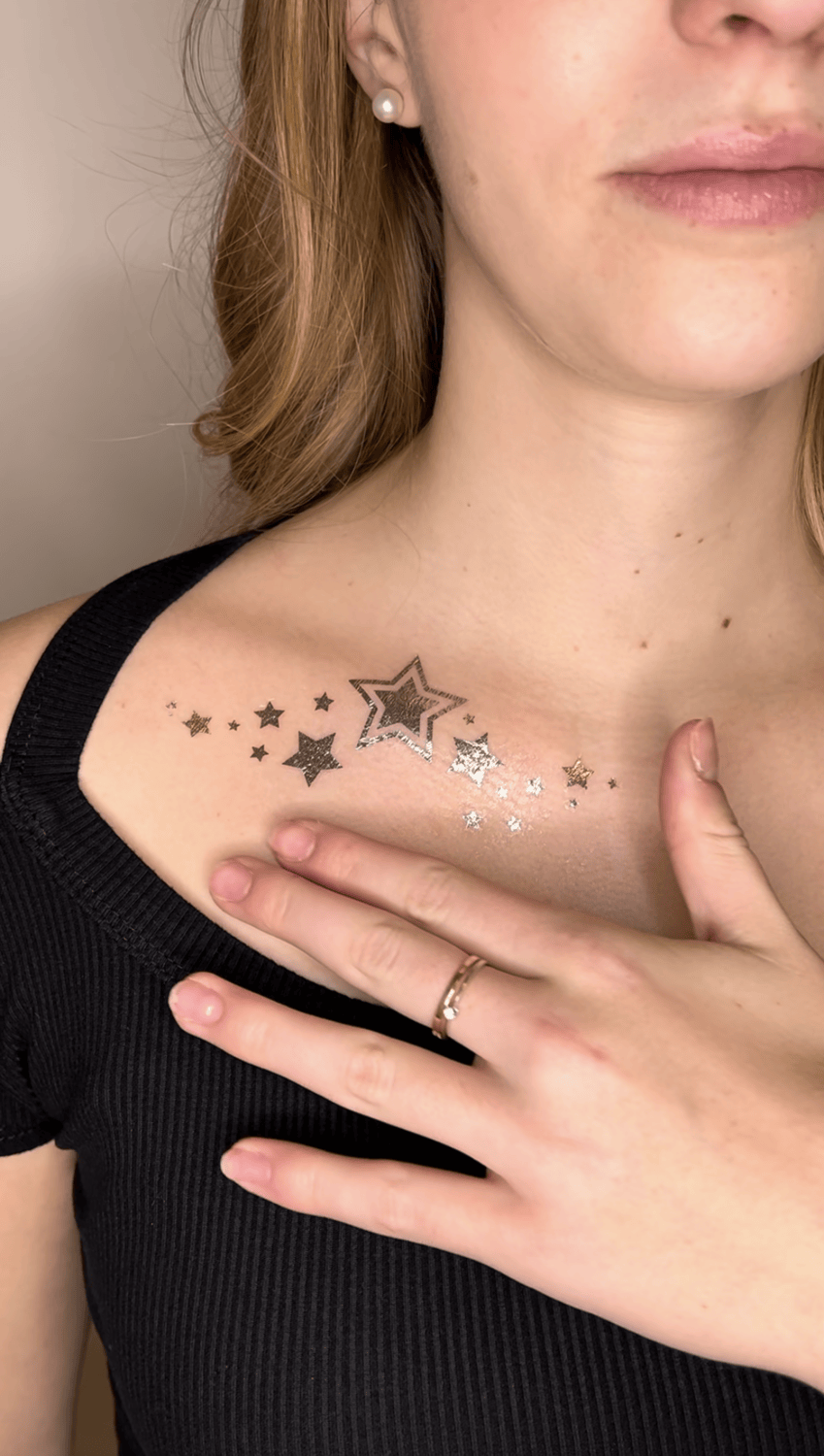 Metallic Silver Stars Temporary Tattoos