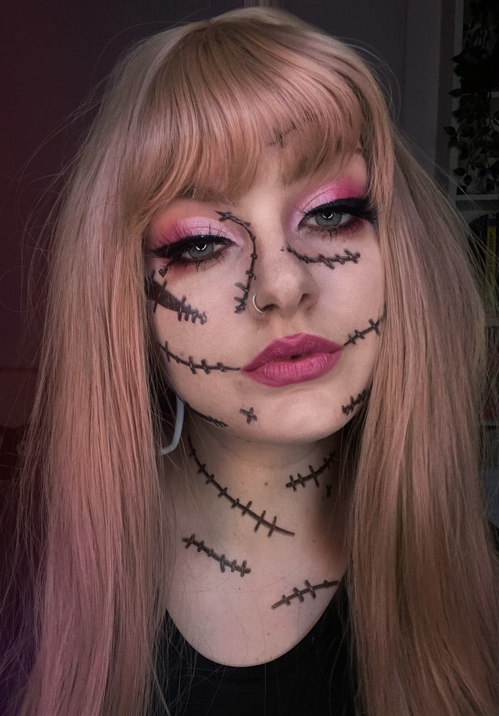 Stitches Face Halloween Costume Tattoo