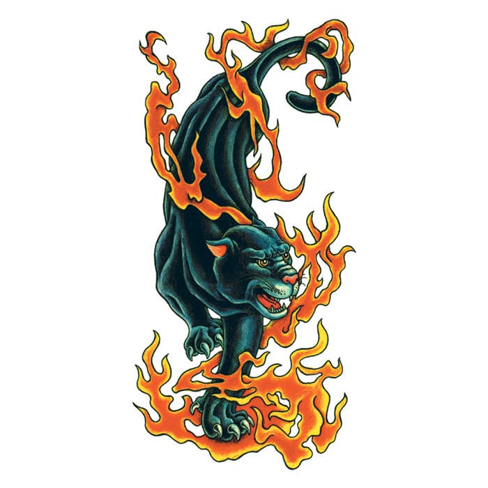 Traditional Flaming Panther Temporary Tattoo