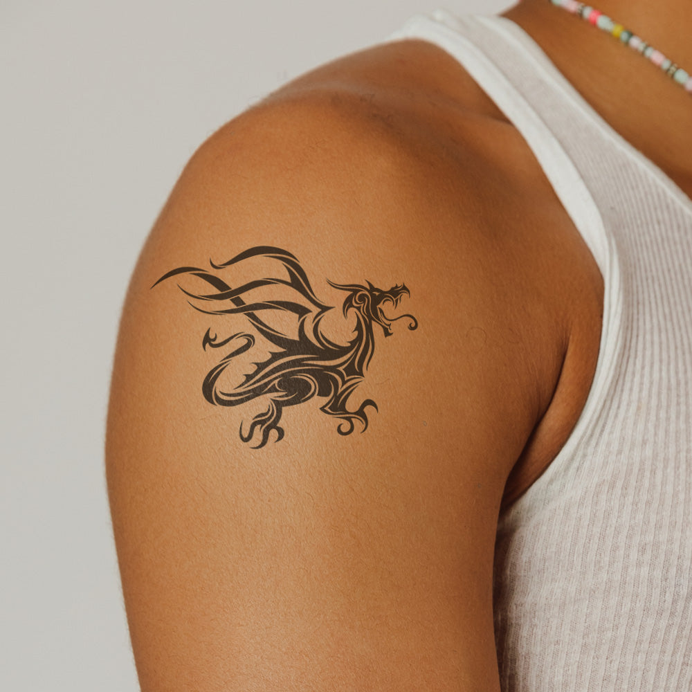 Black Tribal Dragon Temporary Tattoo 3.5 in x 2.5 in