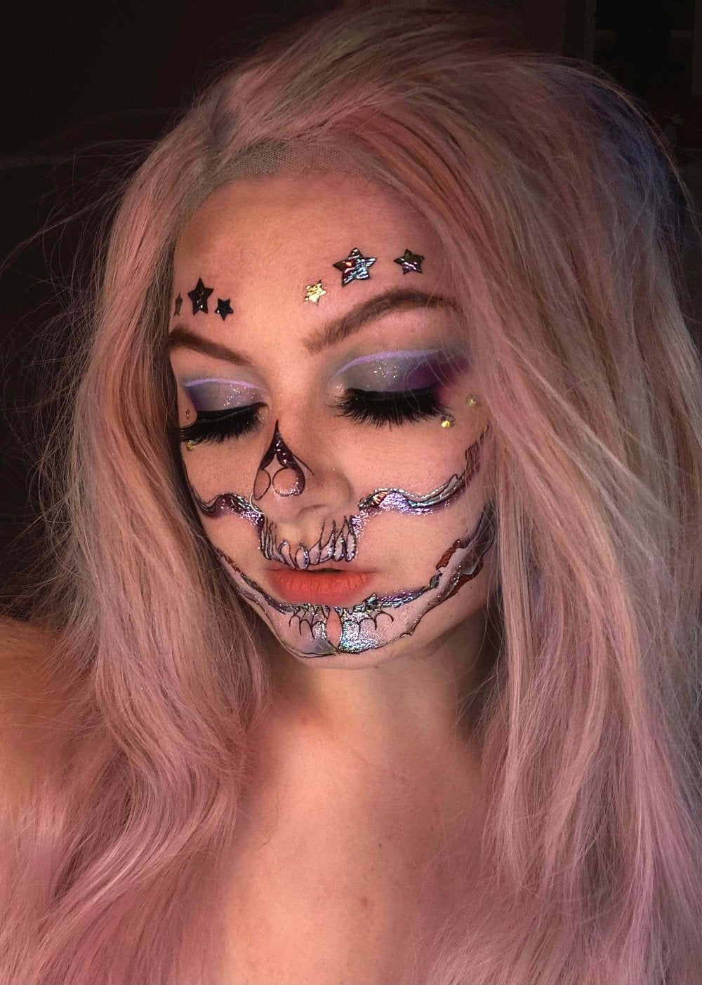 Metallic Stars Glam Skull Costume Tattoo