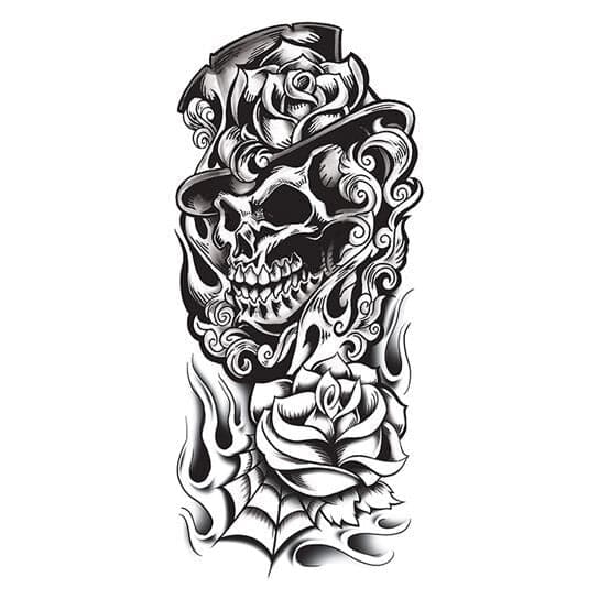 Black Grim Reaper Skull Sleeve Temporary Tattoo